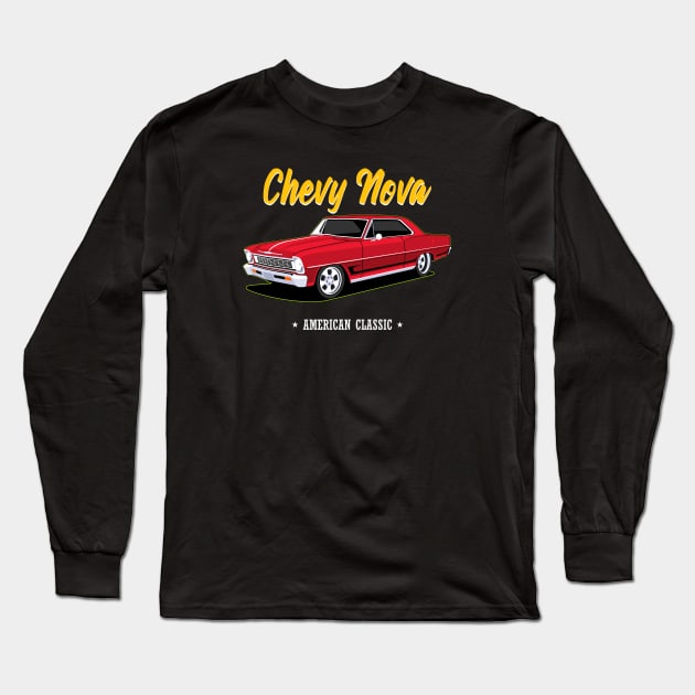 Chevy Nova Red Classic American Long Sleeve T-Shirt by masjestudio